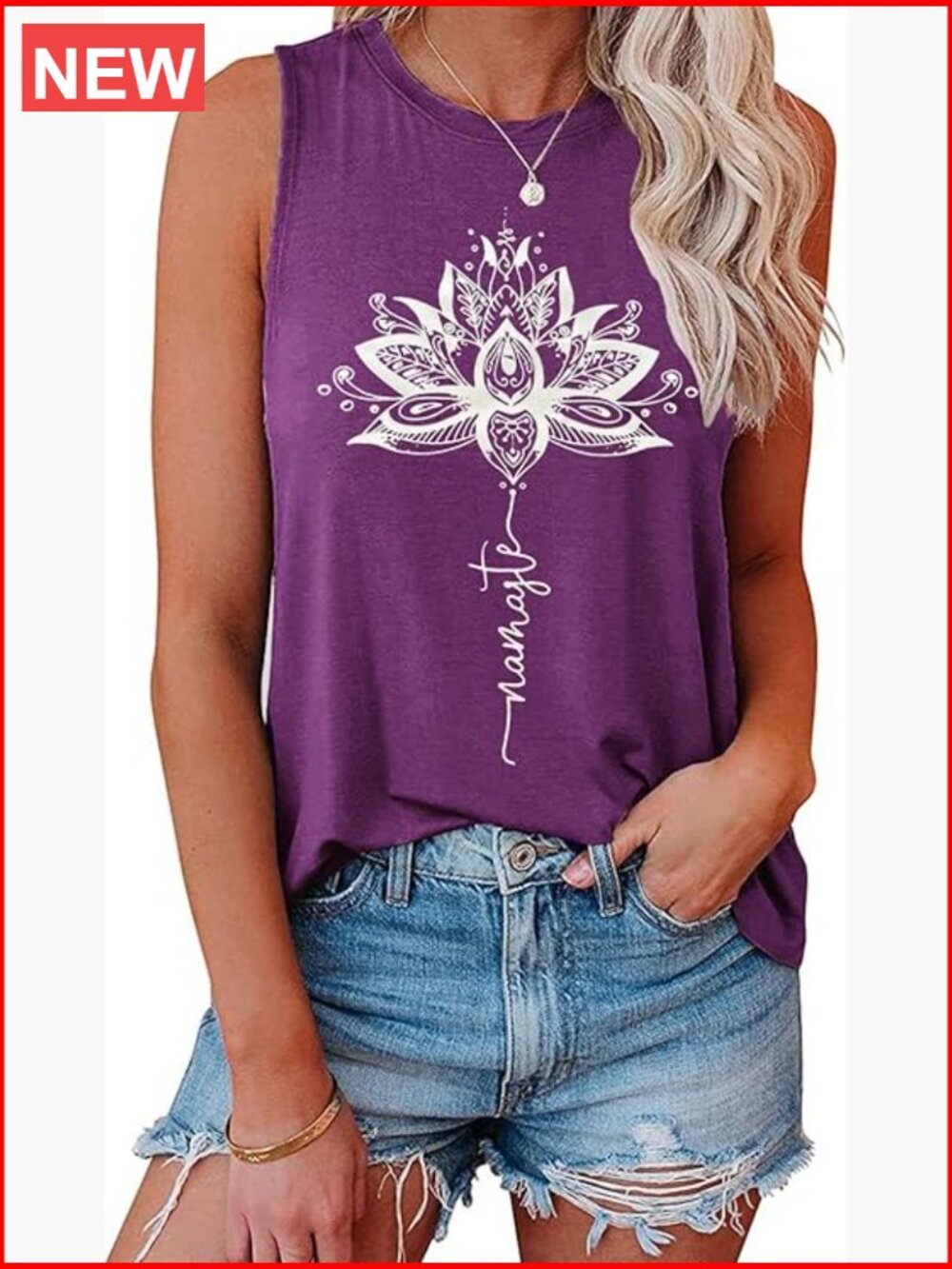 Loose Fit Cute Graphic Sleeveless Tunic Tank Top Yoga Workout Shirt
